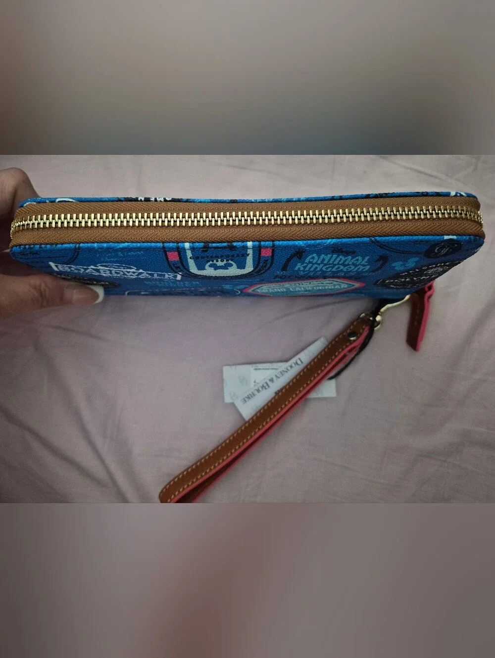 NWT Dooney & Bourke Disney Blue Graphic Zip Wallet with Wristlet Strap